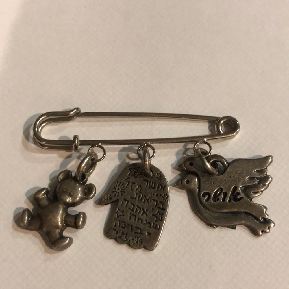 Christian  Dior safety pin brooch with baby charms